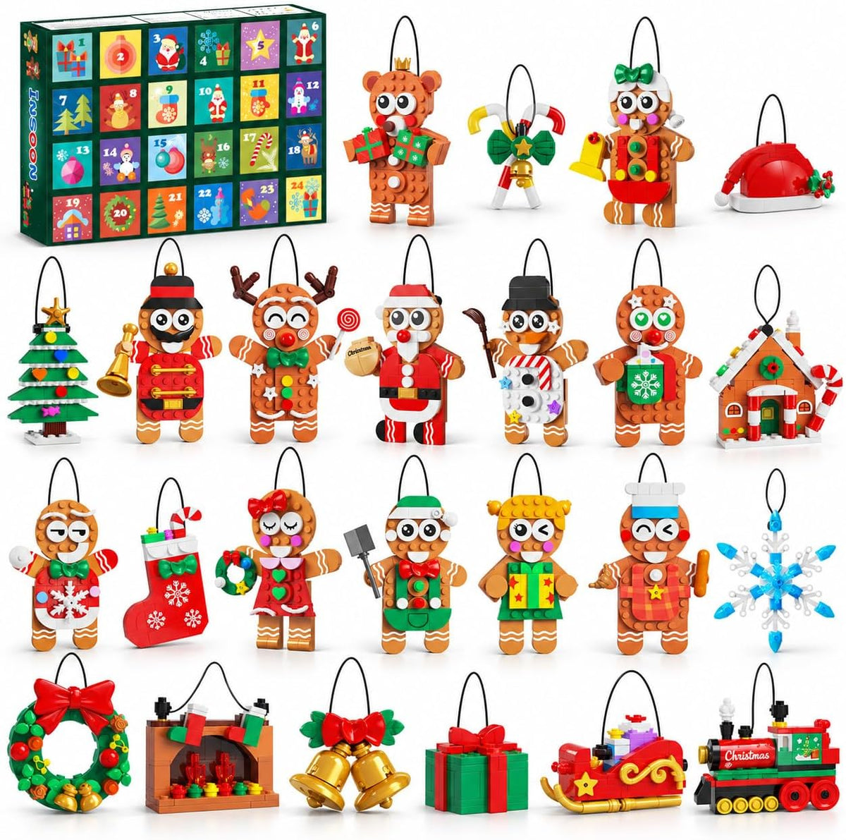 INSOON Calendario de Adviento 2026 Juego de adornos navideños de pan de