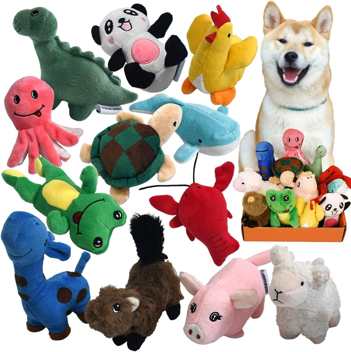 LEGEND SANDY Paquete de juguetes de peluche chirriantes para cachorros, juguetes masticables pequeños para cachorros, 12 juguetes para perros a granel con chirriantes, lindo juguete suave para