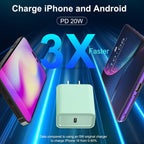 Cargador de carga rápida para iPhone 16 y 15, paquete de 3 cargadores USB C PD de 20 W con cable de 10 pies, cable USB C tipo C para iPhone 16/16 Plus/16 Pro/16 Pro Max/15/15 Pro/15 Pro Max (verde)