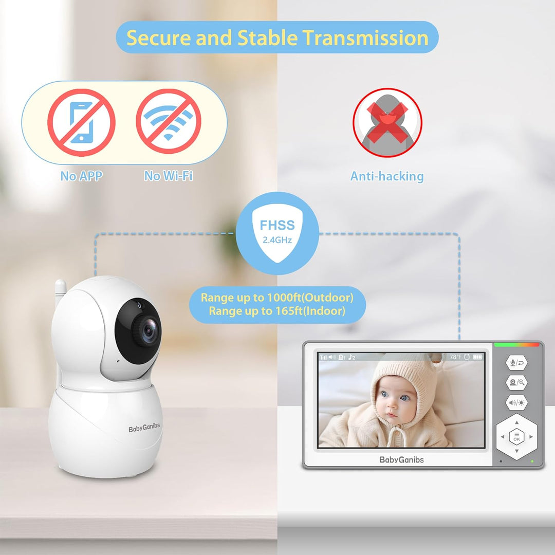 Baby Ganibs - Monitor de bebé con cámara y audio, monitor de vídeo...