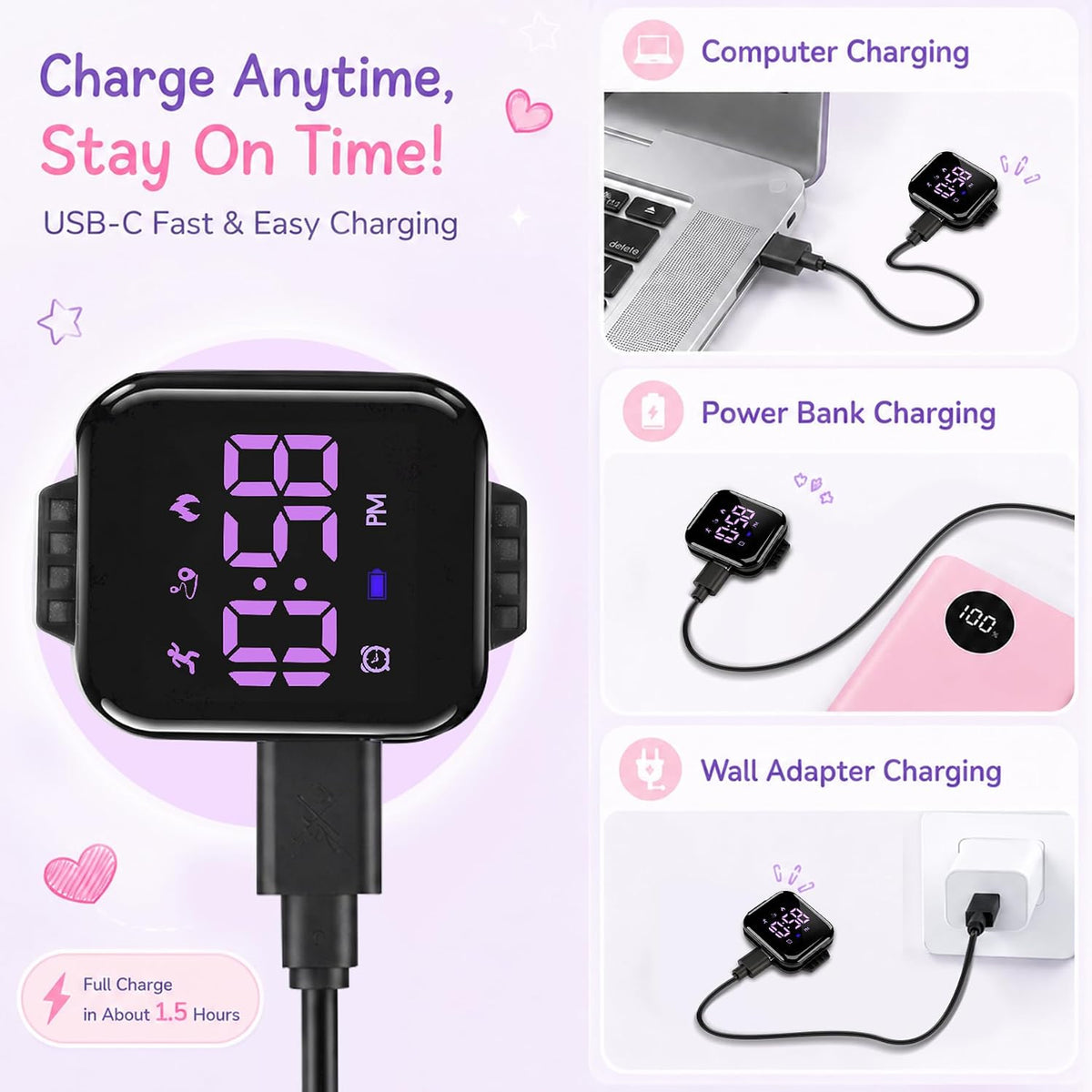 Relojes para niños y niñas, reloj deportivo digital con contador de pasos, podómetro, alarma de vibración, sin aplicación, impermeable, rastreador de fitness, reloj para niños, niñas, adolescentes