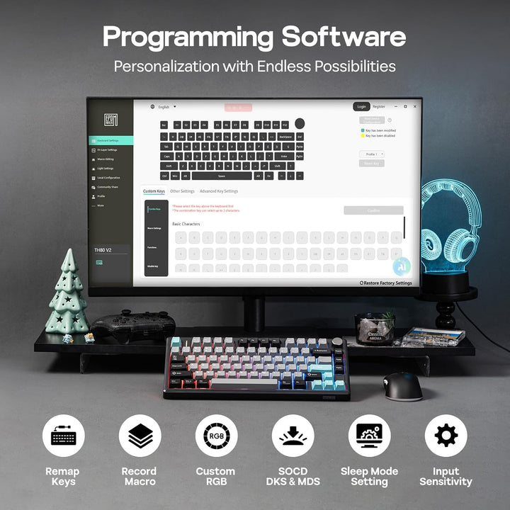 EPOMAKER TH80 V2 75% Teclado mecánico inalámbrico con perilla metál...