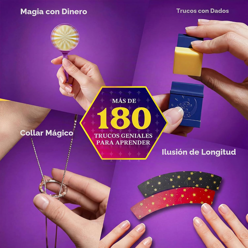 JOVA Klever Kits 180+ Magic Set - My First Magic Trick Kit- Increíble juguete de mago con lecciones de video paso a paso, para niños mayores de 6 años, trucos fáciles de varita y tarjetas de ilusión