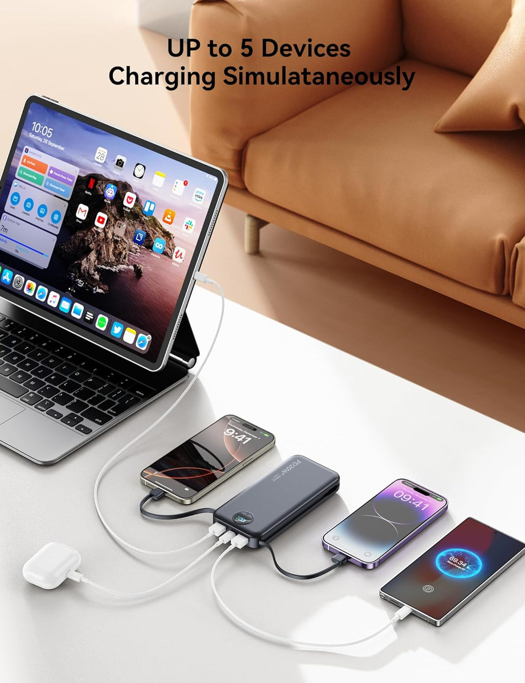 Banco de Energía aonidi de 12000mAh Ultra-Portátil con Cables Integ...