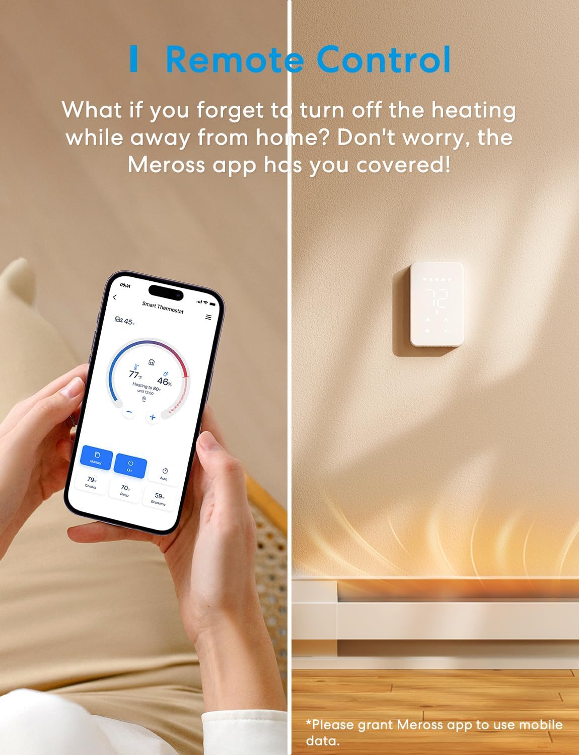 meross Termostato inteligente para zócalos eléctricos y calentadores de pared, compatible con HomeKit, Alexa y Google Home, Termostato programable Wi-Fi de 120V-240V con fácil instalación, ahorro de
