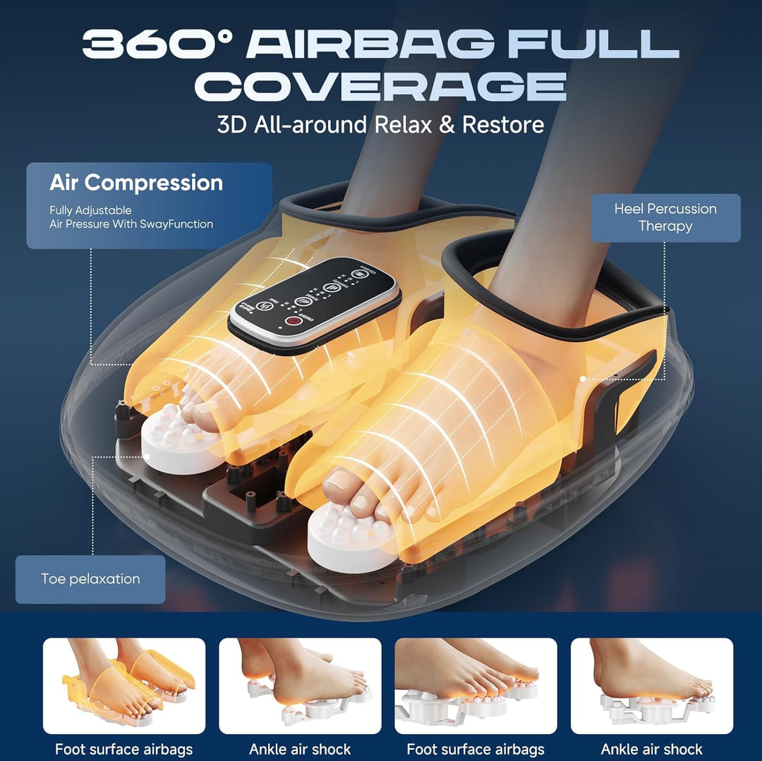 Masajeador de pies con compresión de calor, vibración y rodadura, a...