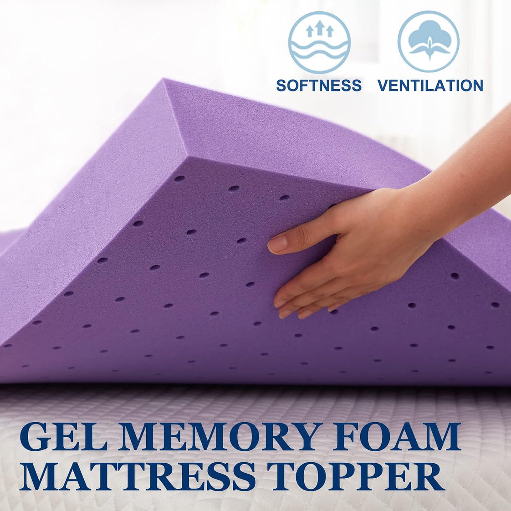 SINWEEK - Cubrecolchón de espuma viscoelástica de gel de 2 pulgadas, suave con ventilación y certificado CertiPUR-US, tamaño individual, color púrpura
