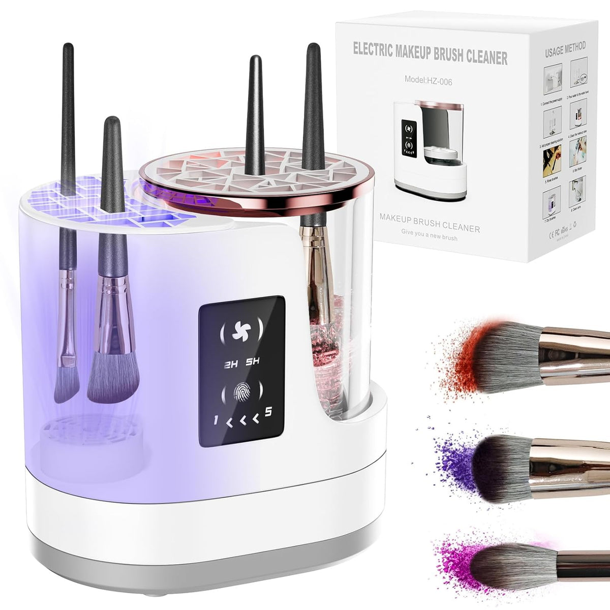 Limpiador de brochas de maquillaje eléctrico 3 en 1, limpiador auto
