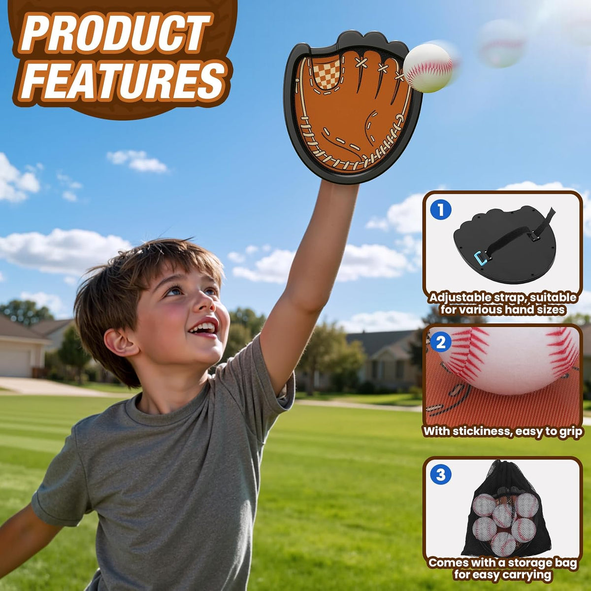 Juego de lanzamiento y atrapada para niños, paquete de 4 guantes de béisbol