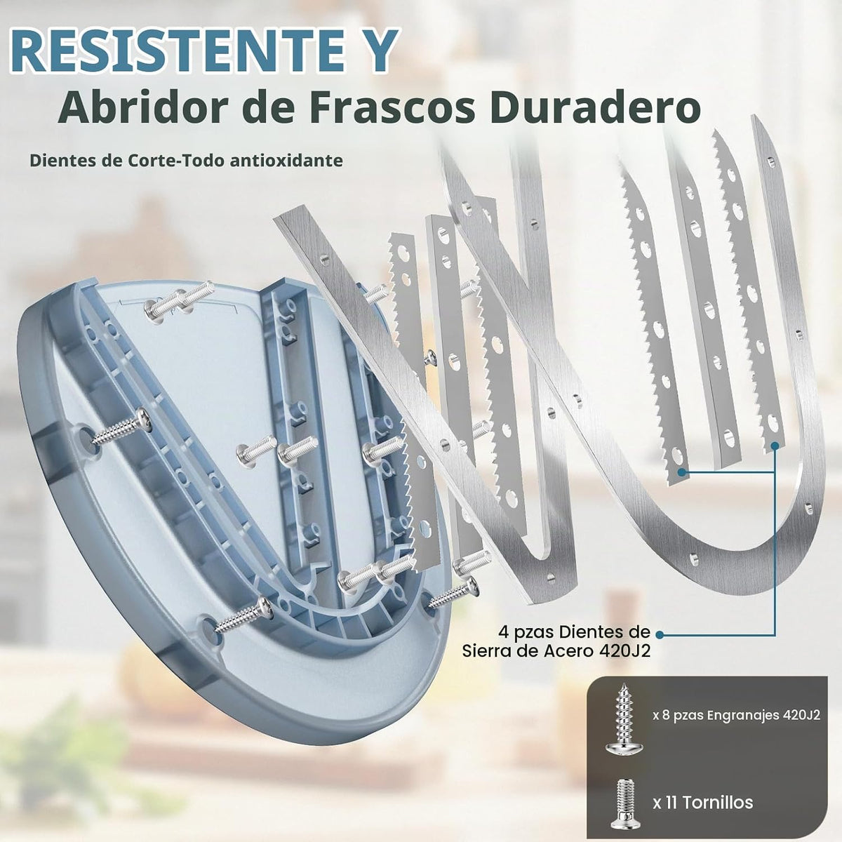 Abrelatas de gabinete montado para manos débiles, personas mayores con artritis, ranuras dobles en forma de U, abrebotellas de agarre para tapa de cualquier tamaño, herramienta de acero inoxidable 304 con una sola mano para asistencia en el hogar, azul