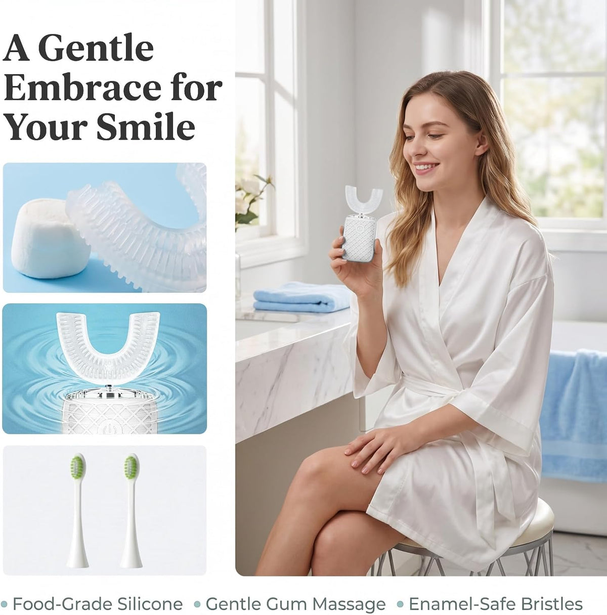 yeklike Sonic Cepillo de dientes eléctrico en forma de U para adult...