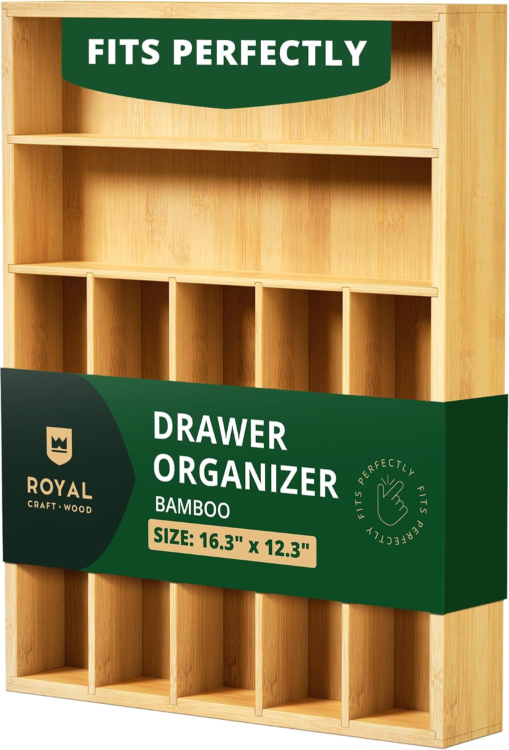ROYAL CRAFT WOOD Estante de Utensilios de Bambú de Lujo y Organizador de Cubiertos, Organizador de Cajón de Cocina - Soporte de Utensilios y Bandeja de Cubiertos con Divisores de Cajón Ranurados para
