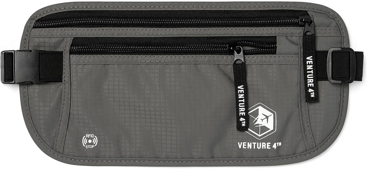 VENTURE 4TH Cinturón de dinero de viaje, RFID bloqueo pasaporte titular - gris