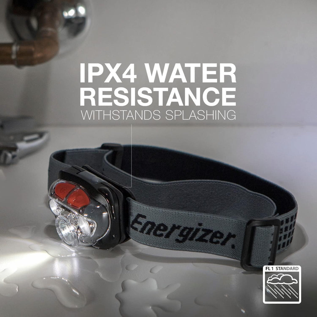Lámpara Energizer Vision HD+ Linterna Frontal LED, Linterna Frontal Brillante Resistente al Agua con Enfoque Digital, Equipo de Campamento y Luz de Emergencia, Baterías Incluidas, Paquete de 1