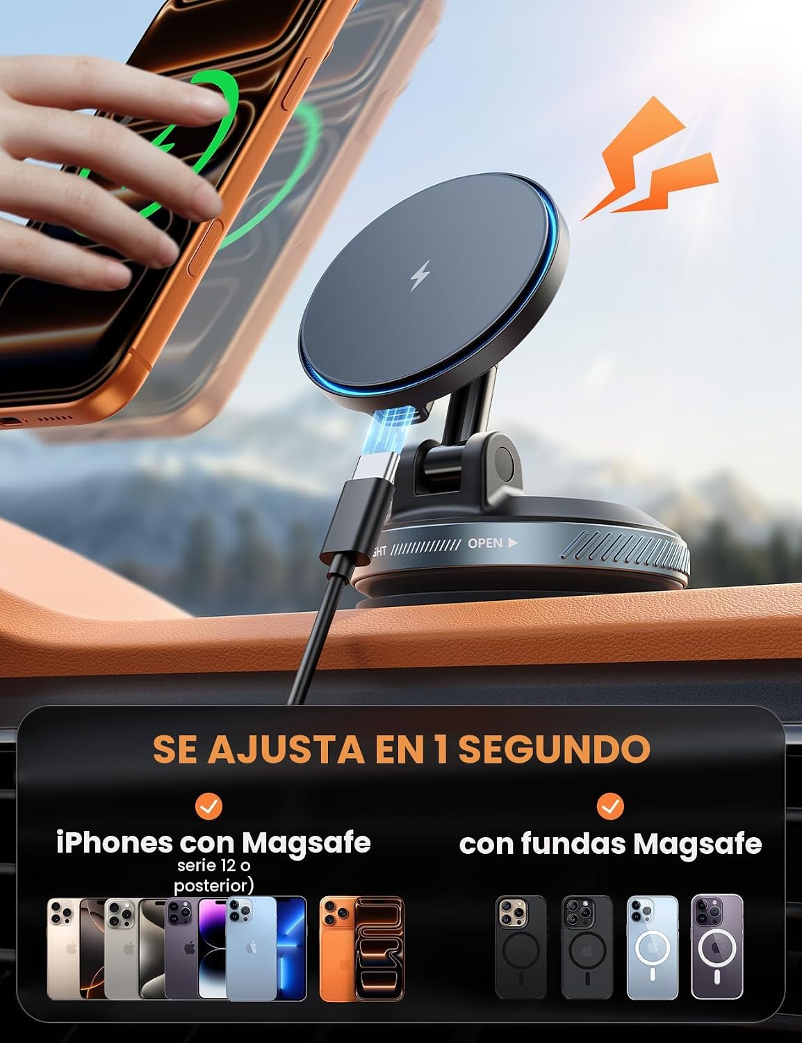 Lamicall 15W para cargador de montaje en coche MagSafe, soporte inalámbrico