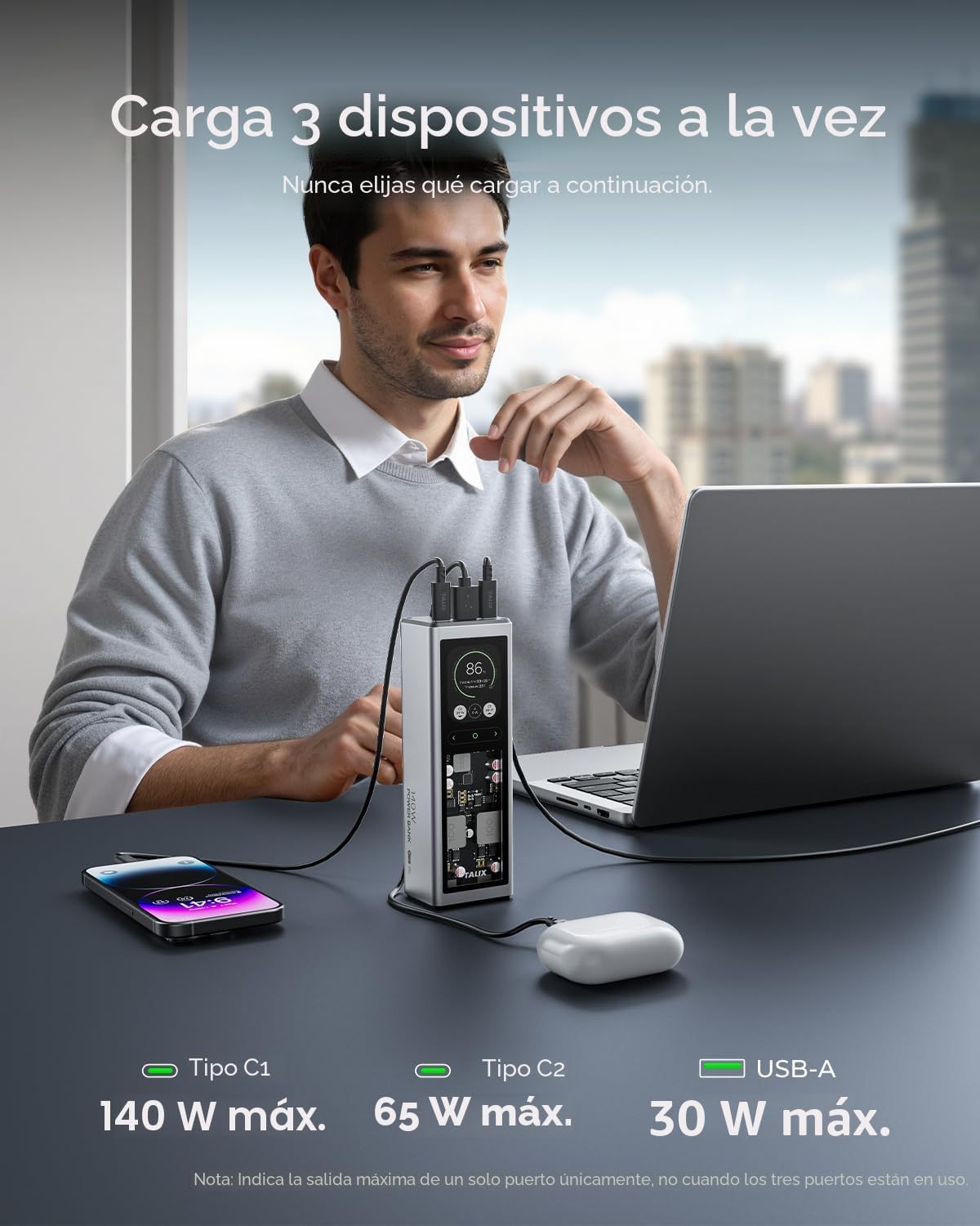 Banco de energía para portátil con puerto USB-C de 140 W, 20000 mAh 3