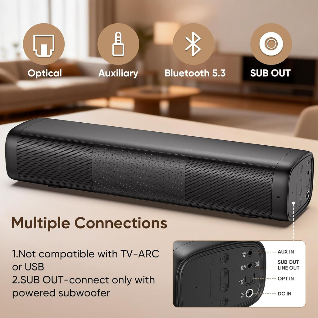 Barra de sonido Saiyin de 11.7 pulgadas, tamaño pequeño y gran potencia, sistema de cine en casa