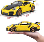 Maisto Porsche 911 GT2 RS Amarillo con Capucha de Carbono y Ruedas Doradas Edición Especial 1/24 Modelo de Coche Fundido a Presión