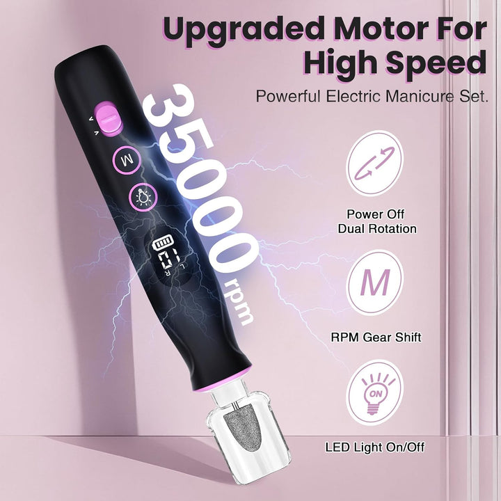 Taladro de uñas eléctrico, inalámbrico de 2000 mAh, lima de uñas po...