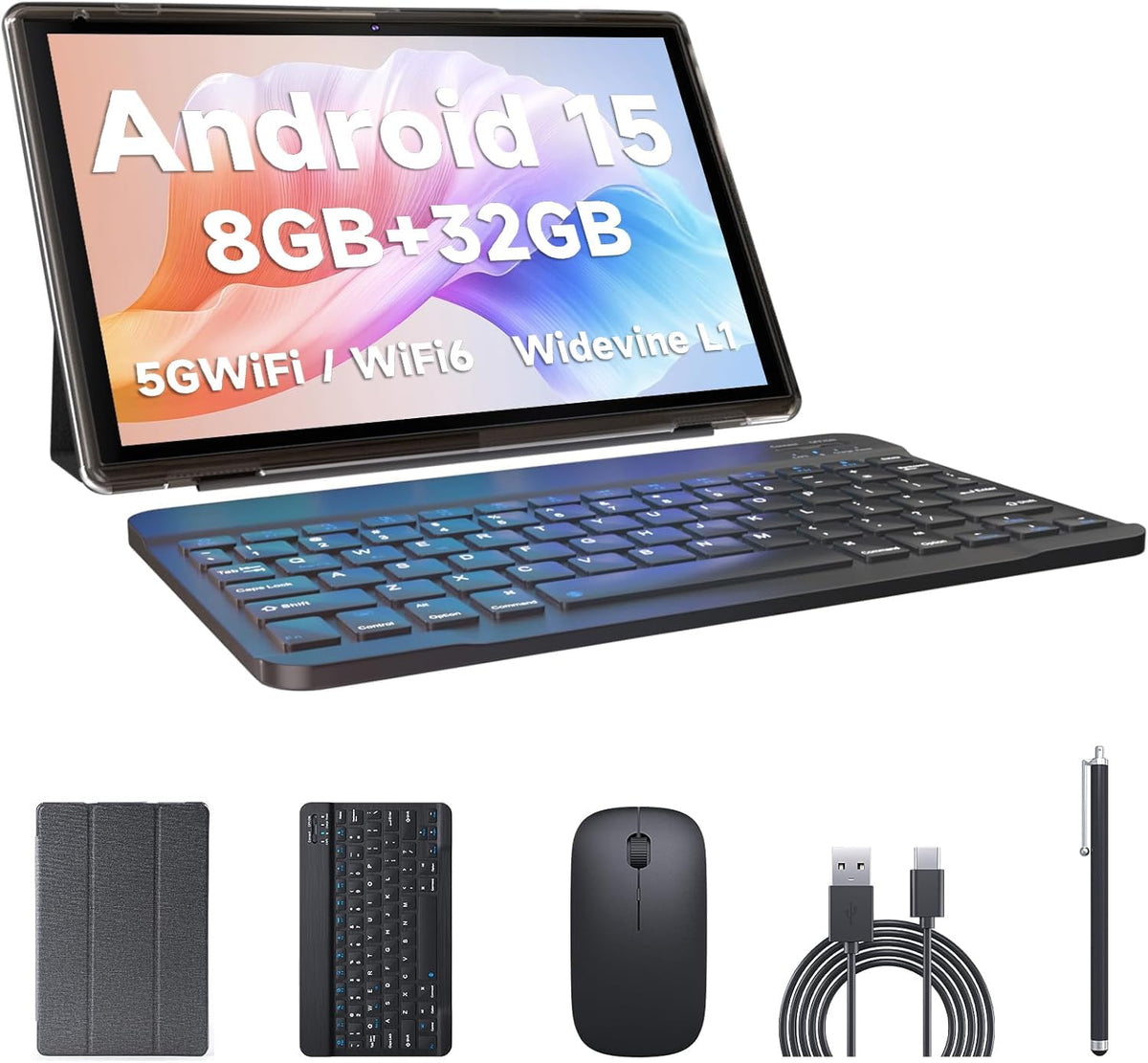 Tableta 2 en 1 con teclado, estuche, mouse y lápiz capacitivo, tabl...