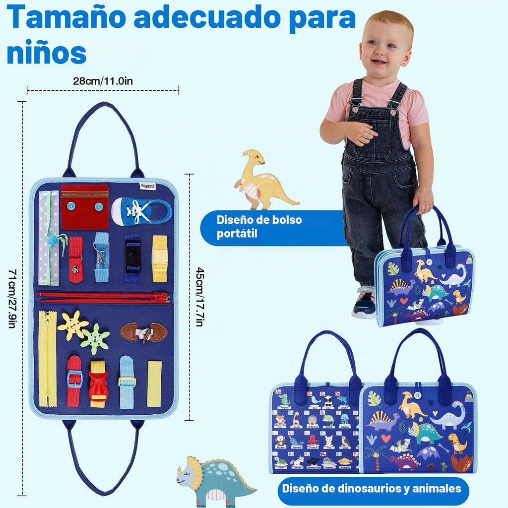 Juguete Montessori de tablero ocupado para niños y niñas, juguete sensorial, actividades educativas, juguete de viaje para automóvil de avión, libro ocupado para aprender habilidades motoras finas, azul
