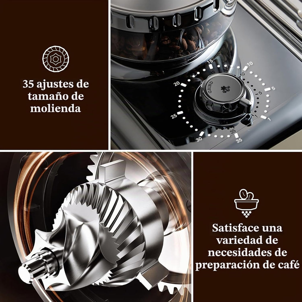 Máquina de café expreso con molinillo y espumador de leche | Café instantáneo de espresso a frío - Bomba doble | Apisonado automático y 2.283 in | 20 bar | PID | 35 ajustes | Varitas de