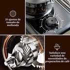 Máquina de café expreso con molinillo y espumador de leche | Café instantáneo de espresso a frío - Bomba doble | Apisonado automático y 2.283 in | 20 bar | PID | 35 ajustes | Varitas de