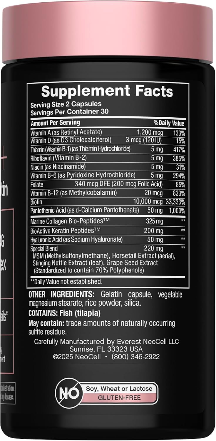 NeoCell Suplemento de queratina de colágeno de biotina | 80000mcg |...