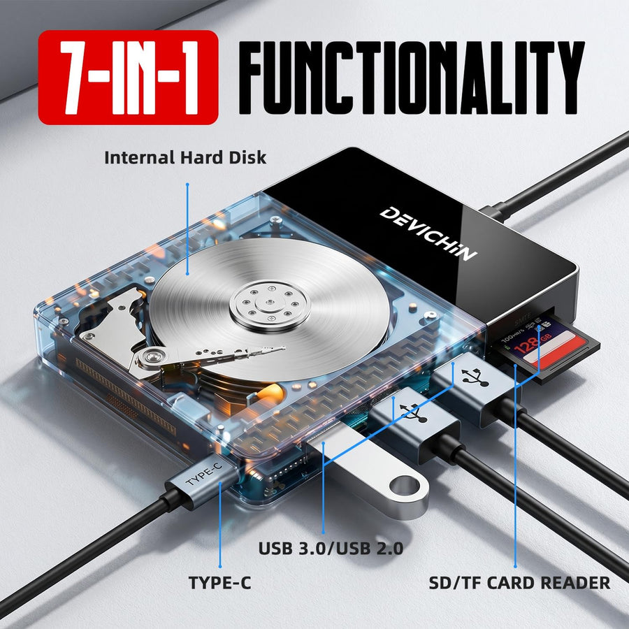 Devichin Disco duro externo de 1 TB, USB C y USB 3.0 multipuerto Hu...