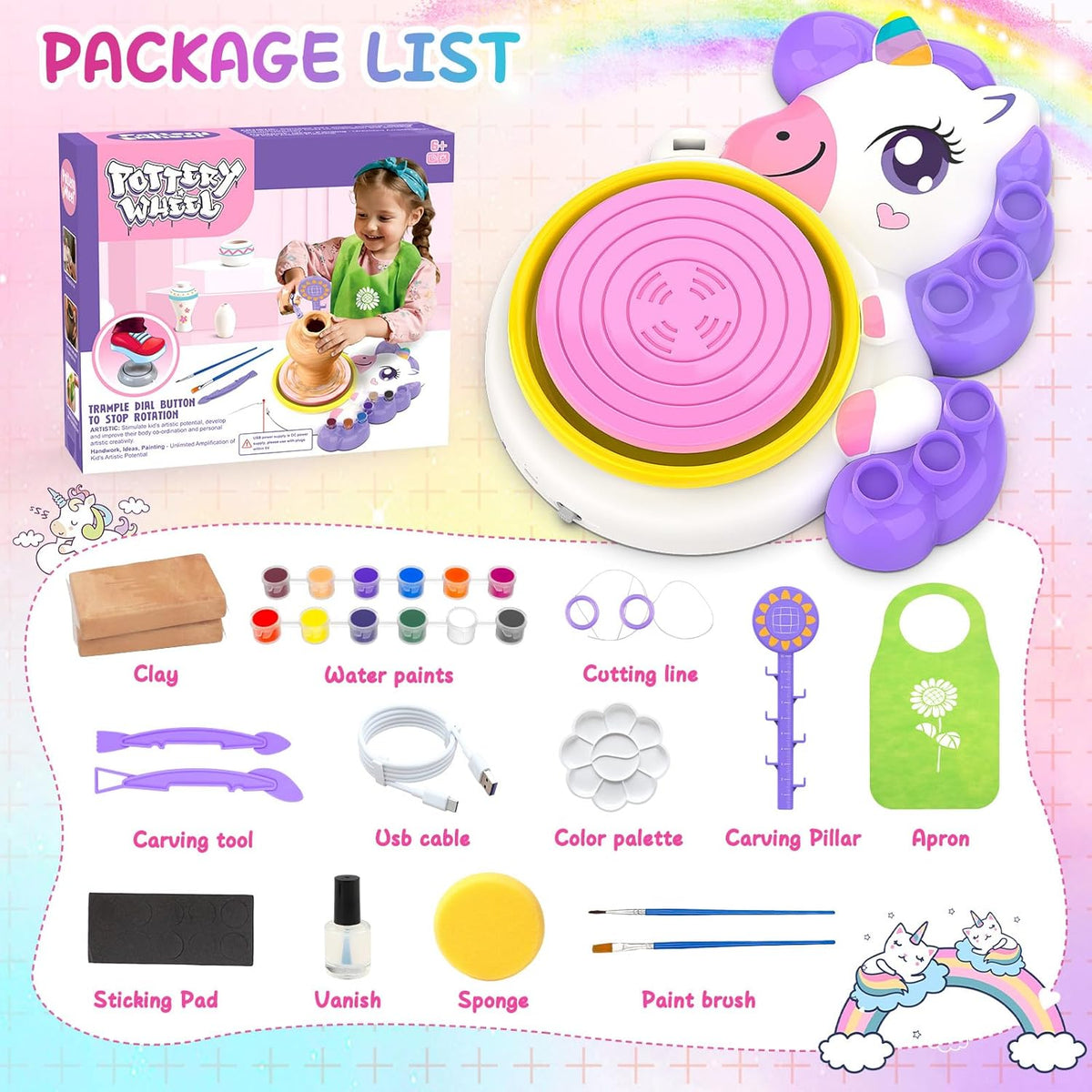 Rueda de cerámica para niños, kit de manualidades de unicornio para niños de 6 a 12 años