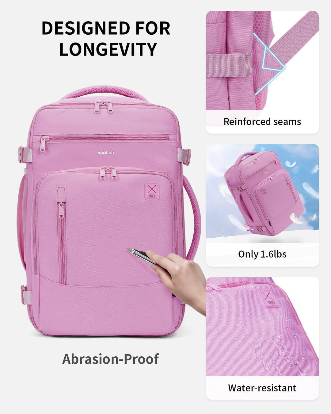 ECOHUB Mochila de Viaje Mochila de Equipaje de Mano, Rosa, Mochilas...