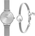 Skagen Anita Reloj de malla de acero inoxidable para mujer, plateado (Modelo: SKW2149) y pulsera Skagen "Elin" de cristal plateado, extensor de 6.5 pulgadas + 1.5 pulgadas