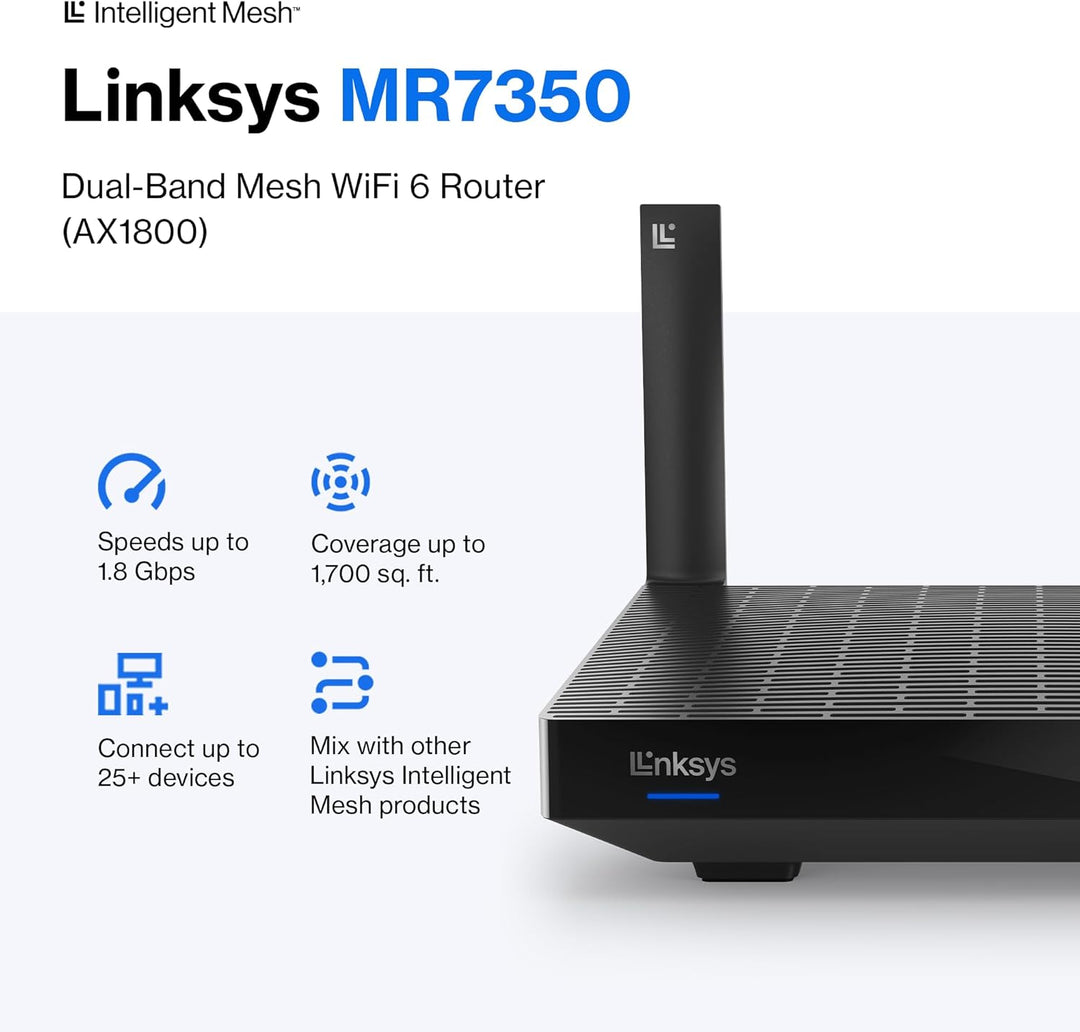 Linksys Router Mesh Wifi 6, doble banda, cobertura de 1700 pies cua...