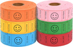 LLIKED 3000 Tickets de Rifas, 1x2 Pulgadas Diseño de Sonrisa, 6 Rollos de Colores Surtidos