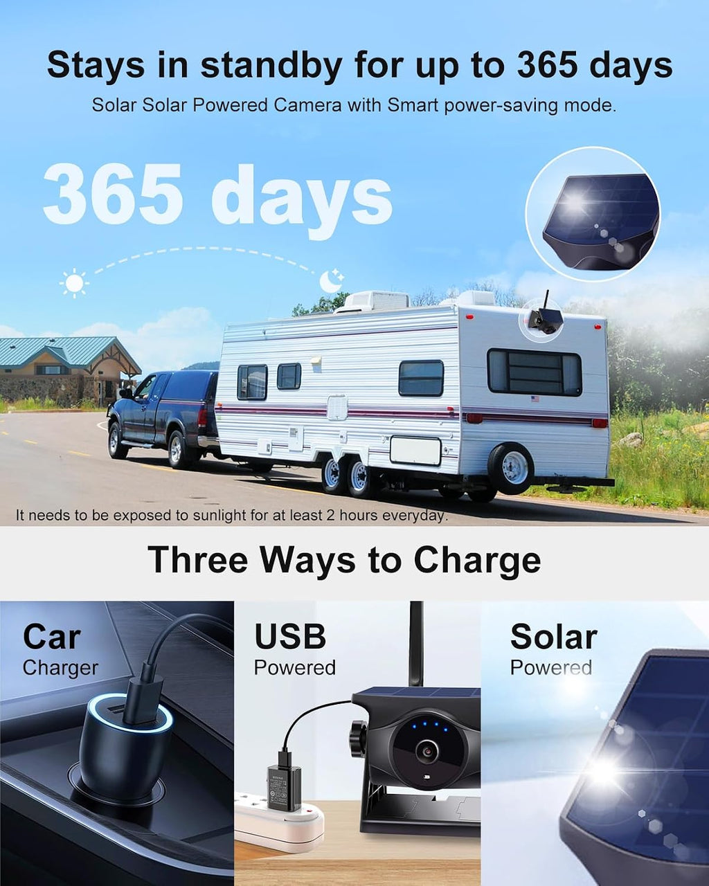 Cámara magnética solar inalámbrica de respaldo AI con monitor de 5 pulgadas, configuración magnética de 1 minuto, sin cable, detección de peatones/vehículos, control de gestos, visión nocturna para RV