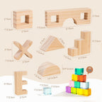 Woodtoe Juego de 47 bloques de arcoíris, bloques de construcción de madera