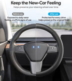 Wigoo Funda de volante para accesorios de modelos 20-24 Y/ 17-23 Model 3, redonda para Tesla Model Y 20-24 y Model 3 17-23 de piel de napa premium con piel de fibra de carbono para agarre
