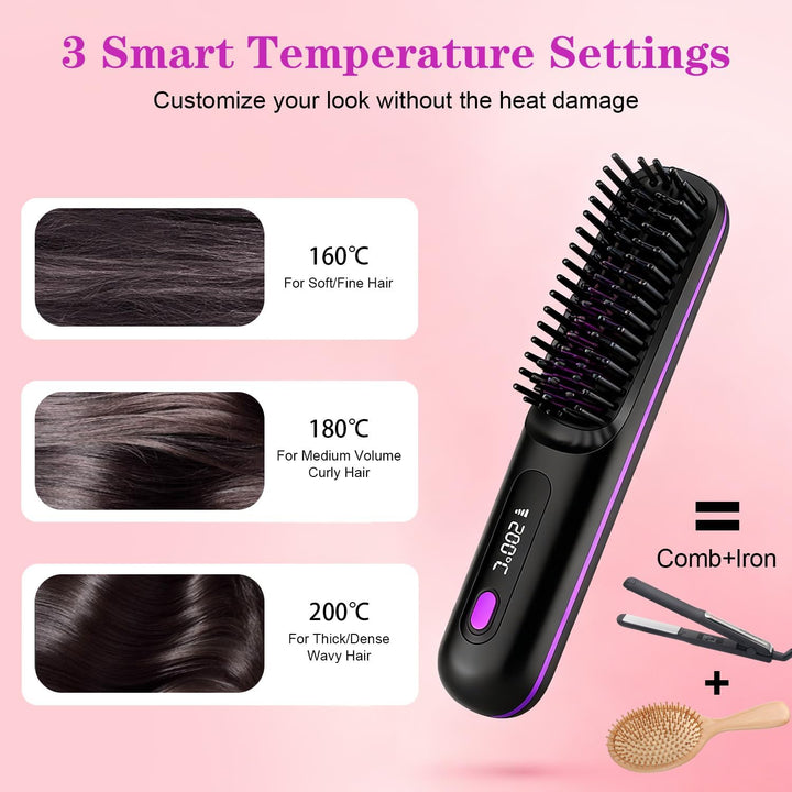 Go Brush Pro - Cepillo alisador de pelo inalámbrico, cepillos alisa...