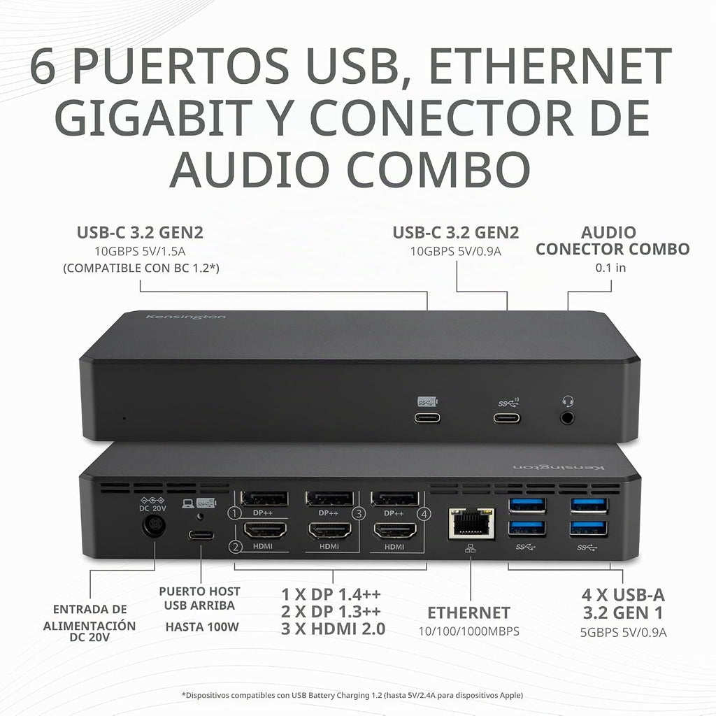 Kensington Estación de acoplamiento SD4790P USB-C Quad 4K, carga de 100 W, 3 x DisplayPort, 3 x HDMI, para Windows/macOS/ChromeOS (K33610NA)