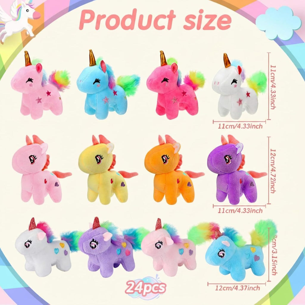 Wettarn - 24 llaveros de animales de peluche de unicornio, lindo, multicolor