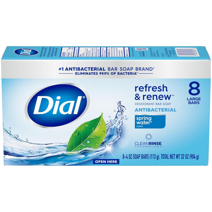 Dial Jabón de barra antibacteriana, agua de resorte, 32 bares.