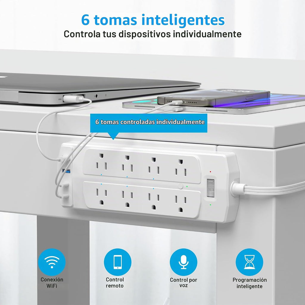 Lámpara Regleta de alimentación de enchufe inteligente de 2 clavijas, adaptador de