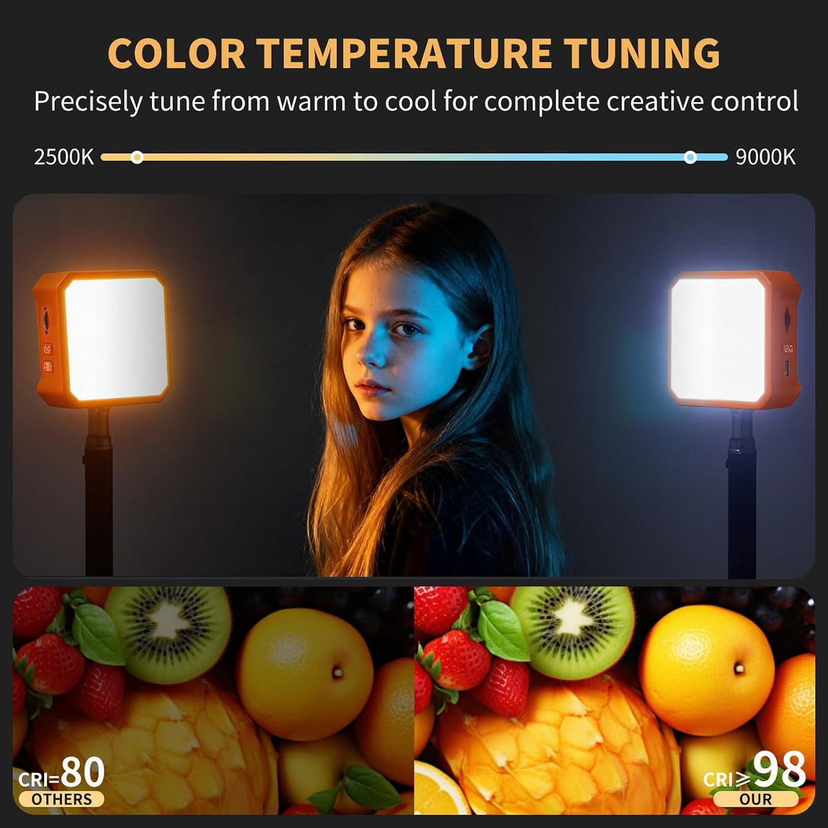Ailight Luz de vídeo LED magnética, CRI 98+ 2500-9000K - Naranja