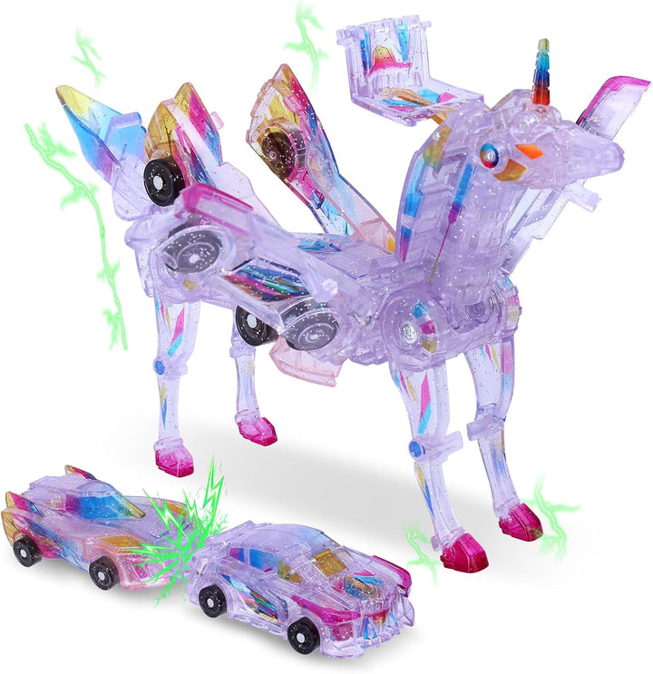 SOYUOI Juguete de coche de unicornio transformante 2 en 1