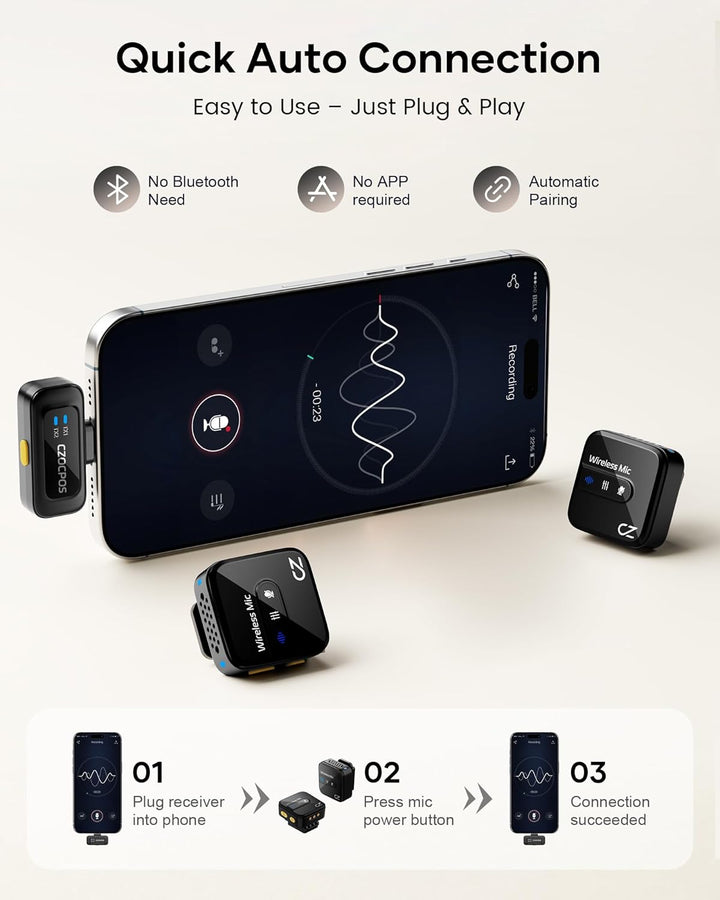 Micrófono Lavalier inalámbrico para iPhone, iPad y Android con fund...