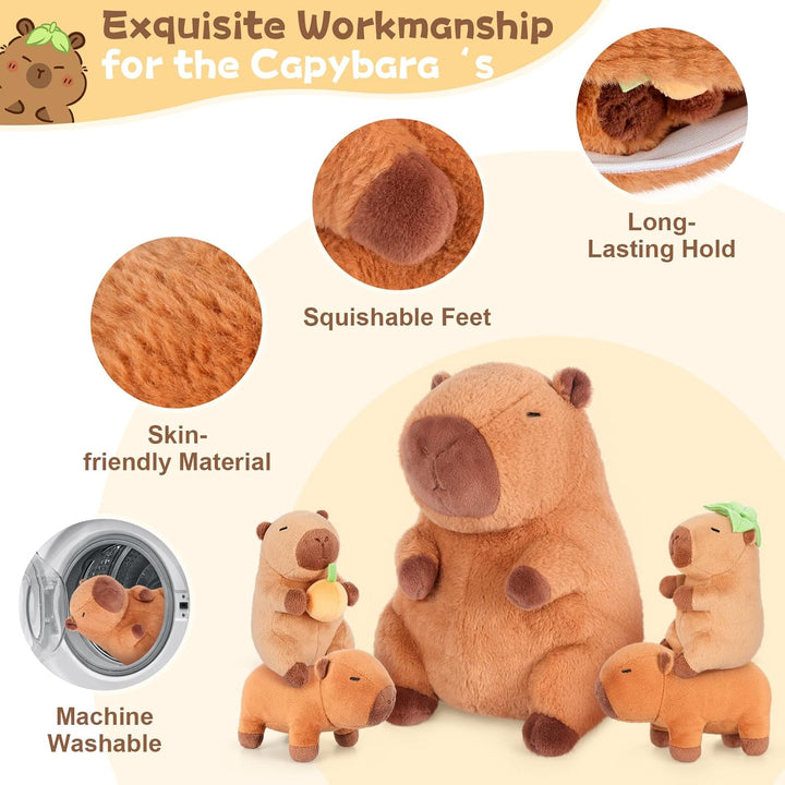 SuzziPals Peluches Capybara 5 en 1 sentados con bebés en el interio...
