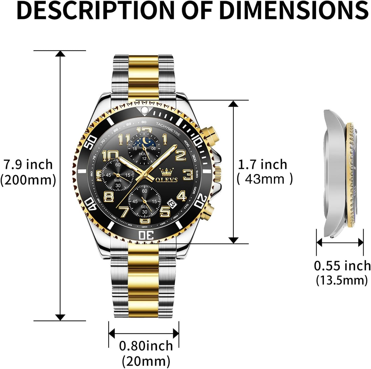 OLEVS Relojes para hombre, de cara grande, de acero inoxidable, resistente al agua, con fecha, analógicos, de cuarzo, modernos, de negocios, relojes de pulsera para hombre