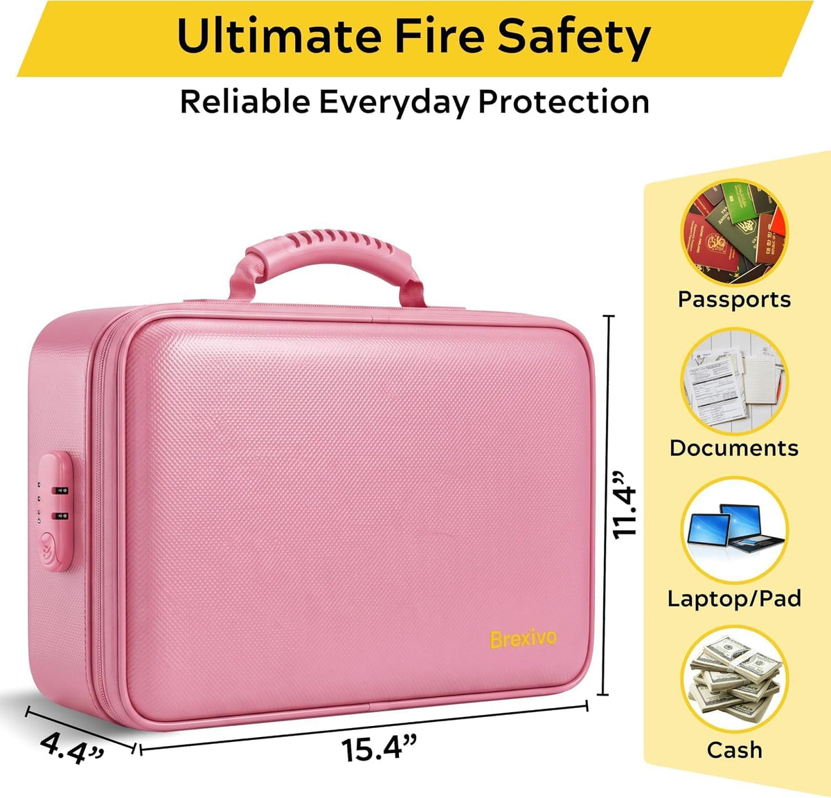 Caja de Documentos a Prueba de Fuego con Cierre, Carpeta Fija Resistente al Agua (Rosa - Maletín)
