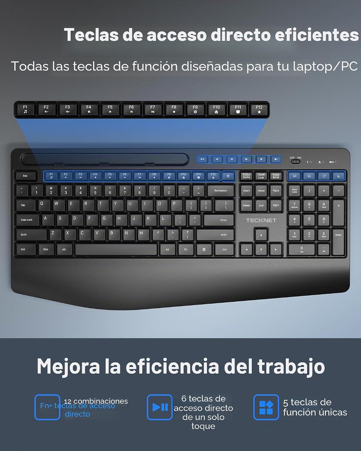 TECKNET Combo de teclado y mouse inalámbricos, teclado ergonómico d...