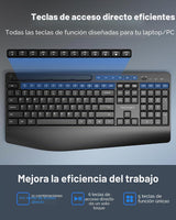 TECKNET Combo de teclado y mouse inalámbricos, teclado ergonómico d...